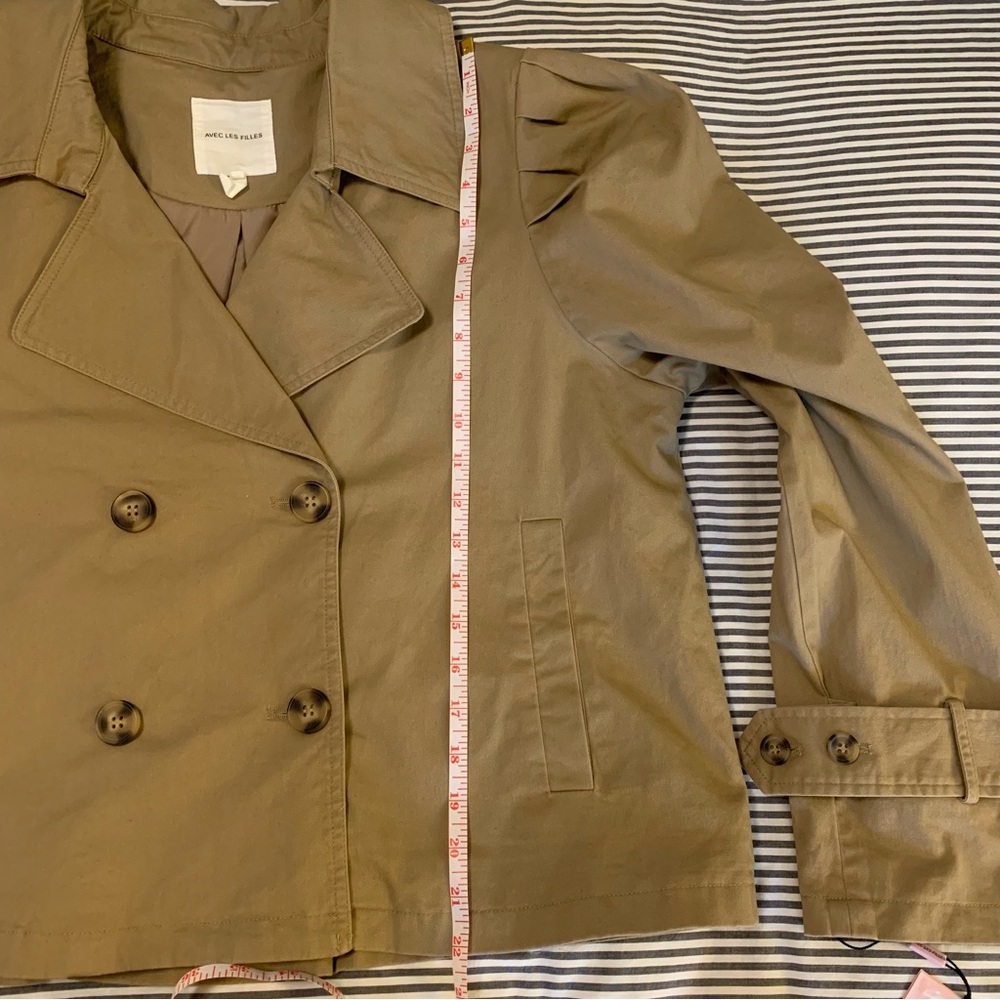 Avec Les Filles Cropped Puff Sleeve Trench Coat Tan Double Breasted XL NWT - Picture 7 of 15
